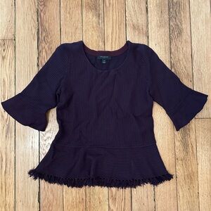 Ann Taylor Deep Purple Fringed Blouse/peplum